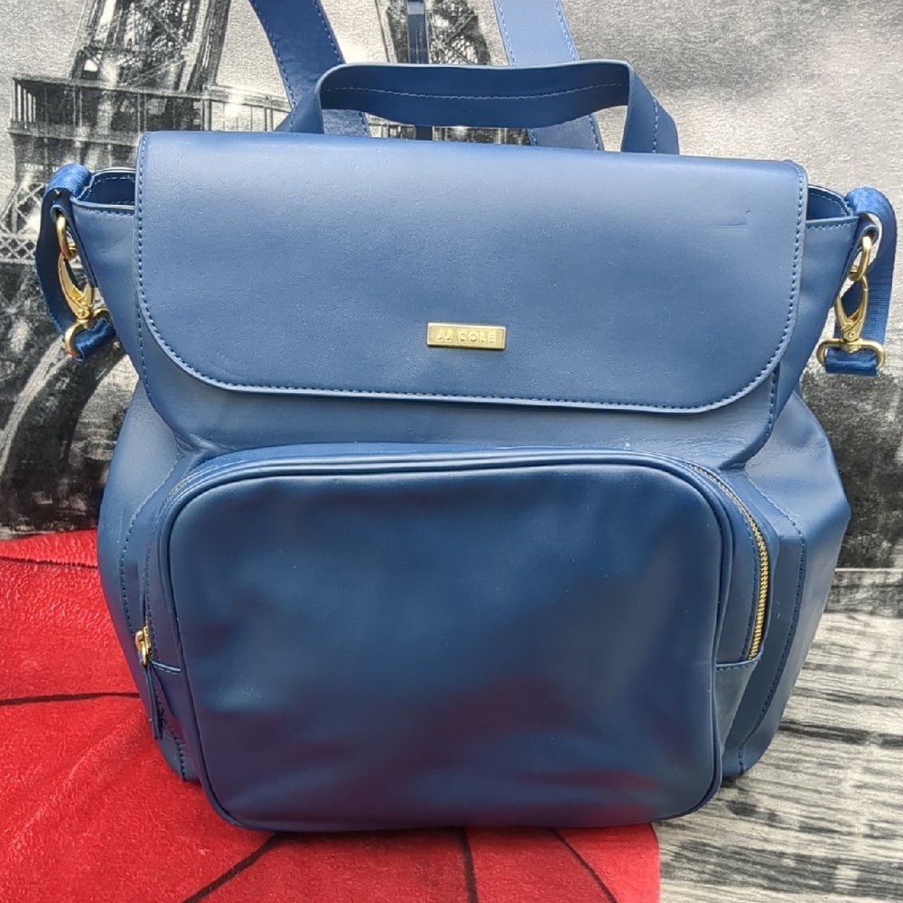 JJ Cole Vegan Leather Brookmont Backpack Diaper Bag Blue